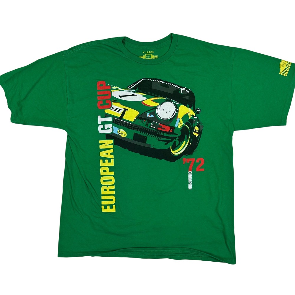 Hunziker Apparel Mens European GT Cup 72 Porsche Racing Graphic T-Shirt Green XL